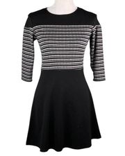 Loveappella Emma Knit Dress XSP Black Stripes Stretch A-Line New