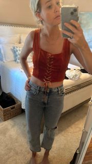 Cider Forever 21 Velvet Lace-Up Crop Top