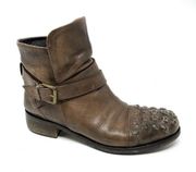 Anthropologie Latitude Femme Leather Stud Moto Boot Brown Buckle Detail Size 8
