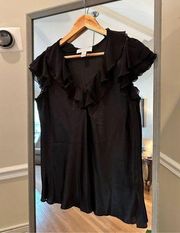 Oscar De LaRenta V Neck Ruffle Sateen Blouse Size Medium