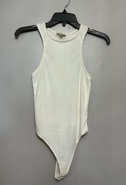 Open Edit Womens Bodysuit White Sleeveless Racerback Stretch Ribbed Knit XS New