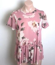 Ginger G Floral Mauve Pink Peplum Short Sleeve Top