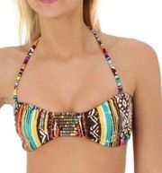 NEW HOBIE Sierra Bandeau Beaded Stripe Swim Bikini Brown Yellow Orange Boho M