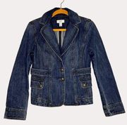 Ann Taylor Loft Vintage Wash Denim Jean Blazer Jacket Blue 2 bv