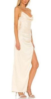 Lovers + Friends Satin Maxi Slip Dress SMALL Cream Bias Cut Ruch Meagan NEW