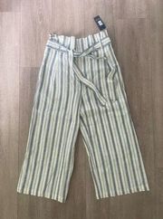 NWT Rachel Roy Navy Striped Linen Tie Waist Wide Leg Pant Size 10