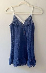 NWT Victoria’s Secret Sheer Lace Blue Cami Negligé Dress Size Large
