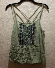 Massini Light Green Embroidered Tank Top XL