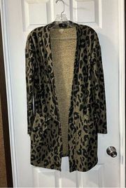 Tickled Teal Green/Black Animal Print Open Front Cardigan size Small