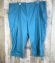 Gloria Vanderbilt Size 24W Turquoise Tabbed Cargo Capris with Front & Le…