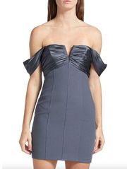 CINQ À SEPT Teo Ruched Satin Sheath Mini Dress Blue Womens Size 14