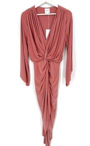 NWT Misa Los Angeles Teget Twisted Maxi Dress Pink Long Sleeve Plunge Small