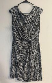 KENNETH COLE Women’s Black & White Pattern Sleeveless Front Twist Dress Size L