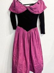 Vintage Jessica McClintock Off Shoulder Velvet Taffeta Purple Burgundy 4 90s 80s