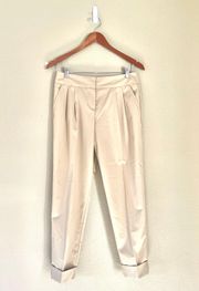 Beige Pleated Mid Rise Cuffed Straight Leg Trousers Sz 2