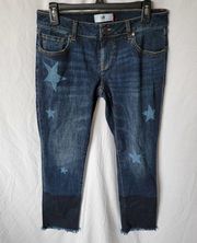 CAbi Dark Wash Star Raw Hem Straight Slim Boyfriend Women's Jeans Size 4