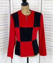 Jessica Howard Colorblock Full Zip Blazer Jacket Red Black 6