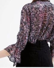 IRO Eleen Sheer Blouse Black & Pink Spotted Silk Blend Women's 36 / Small