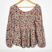 Size Large Floral Peasant Boho Long Sleeve Top