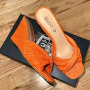 Anthropologie silent D Katia orange synthetic raffia wedge shoes size 37