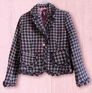 Vintage Carole Little Womens Pink/Blue Plaid Fringed Short Blazer -Size P/S