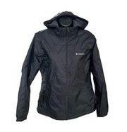 Columbia Women's Size M Black Full-Zip Hooded Lightweight Rain Jacket