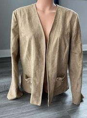 Perceptions Brown Faux Suede Blazer Jacket 18 Open Draped L3