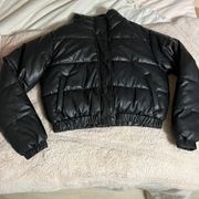 black leather puffer