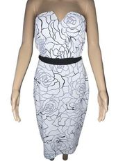 Cameo rose drawing print strapless dress