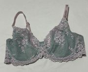 Sexy Wacoal 38D Green Floral Lace And Mesh Semi Sheer Underwire Bra