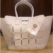 VINCE CAMUTO Light Blush Pink PVC Laser Cut Out Gold Hardware Shopper Tote NEW