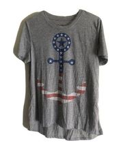 LOL Vintage Womens Tee T-Shirt USA Anchor SZ XL Grey Hi Low Hem