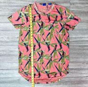 Scotch And Soda Paradise Own Women's Pink Curved Hem Bird Print Tee Medium