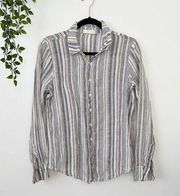 CP Shades Button Down Long Sleeve 100% Linen Striped Shirt Sz S