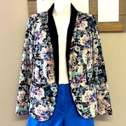 LC Lauren Conrad Black Pink and Blue Floral Open Front Tuxedo Blazer- Size 4