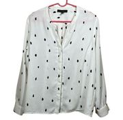 Jasmine & Juliana Polka Dot Chiffon Long Sleeve Button Down White with Black L