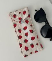 Strawberry Print Quilted Glasses Case Pouch