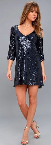 Navy Sequin Shift Dress