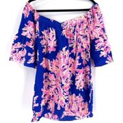 Lilly Pulitzer Sanilla Silk Dress Off The Shoulder xxs coral blue pink