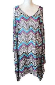 NWT gorgeous purple black turquoise white cold shoulder cover up