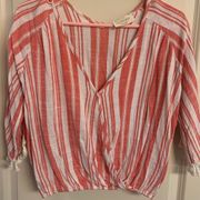 Striped Cropped Blouse with Tassle sleeves