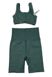 Pink Victorias Secret - The Wave Sports Bra and Fold Over Bike Shorts in Sage Gr