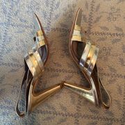 Anya Hindmarch London gold silver dress heels 38 8 high quality