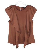 Express Satin Blouse Copper Ruffle Crepe Top