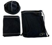 Ann Taylor Black Fleece Hat Scarf and Bag Bundle