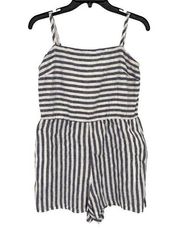 C&C California Linen Striped Romper Blue Ivory Size 6