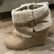 JustFab  women’s fleece wedge booties