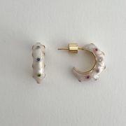 Gold Hoop Earrings With White Enamel Finish And Cubic Zirconia