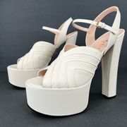 Gucci Keyla Slingback Platform Heel Malaga Mystic White Leather Sandals EU 41