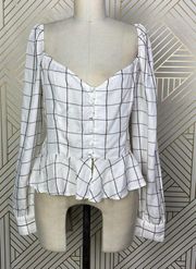 Superdown Marrie Flannel Puff Sleeve Top White & Pink Size US Large